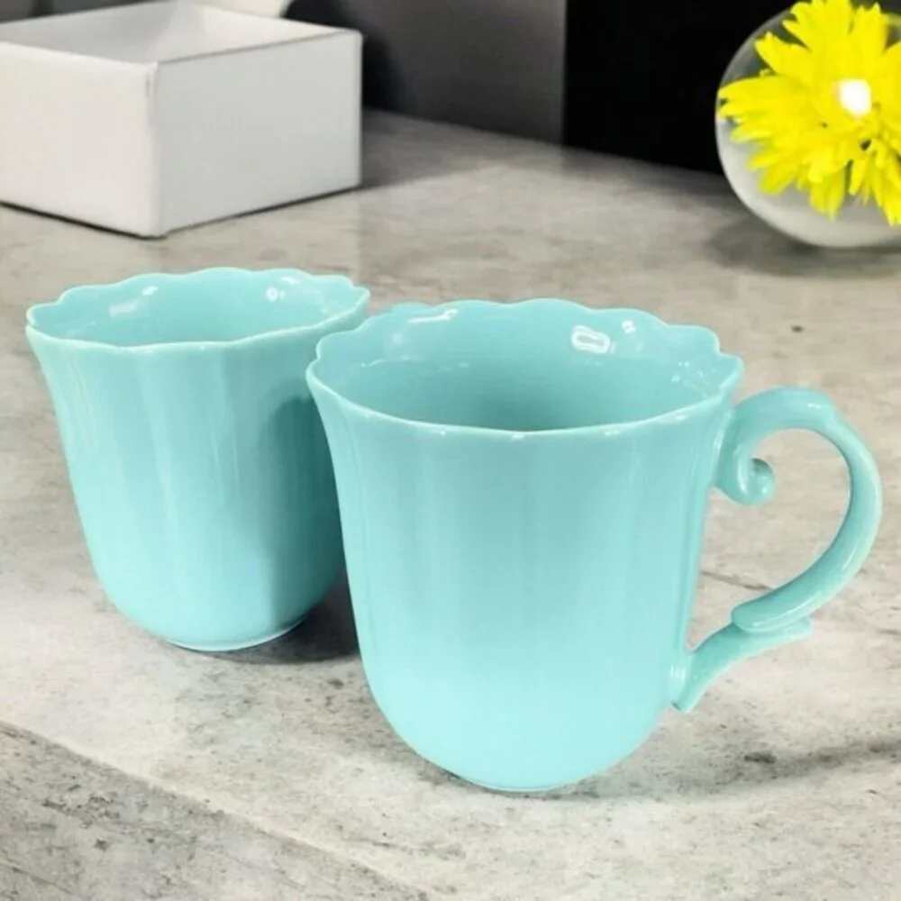 Lenox American‎ by Design Everyday Solids Turquoise Mug Cup Set 2 Ceramic Mugs